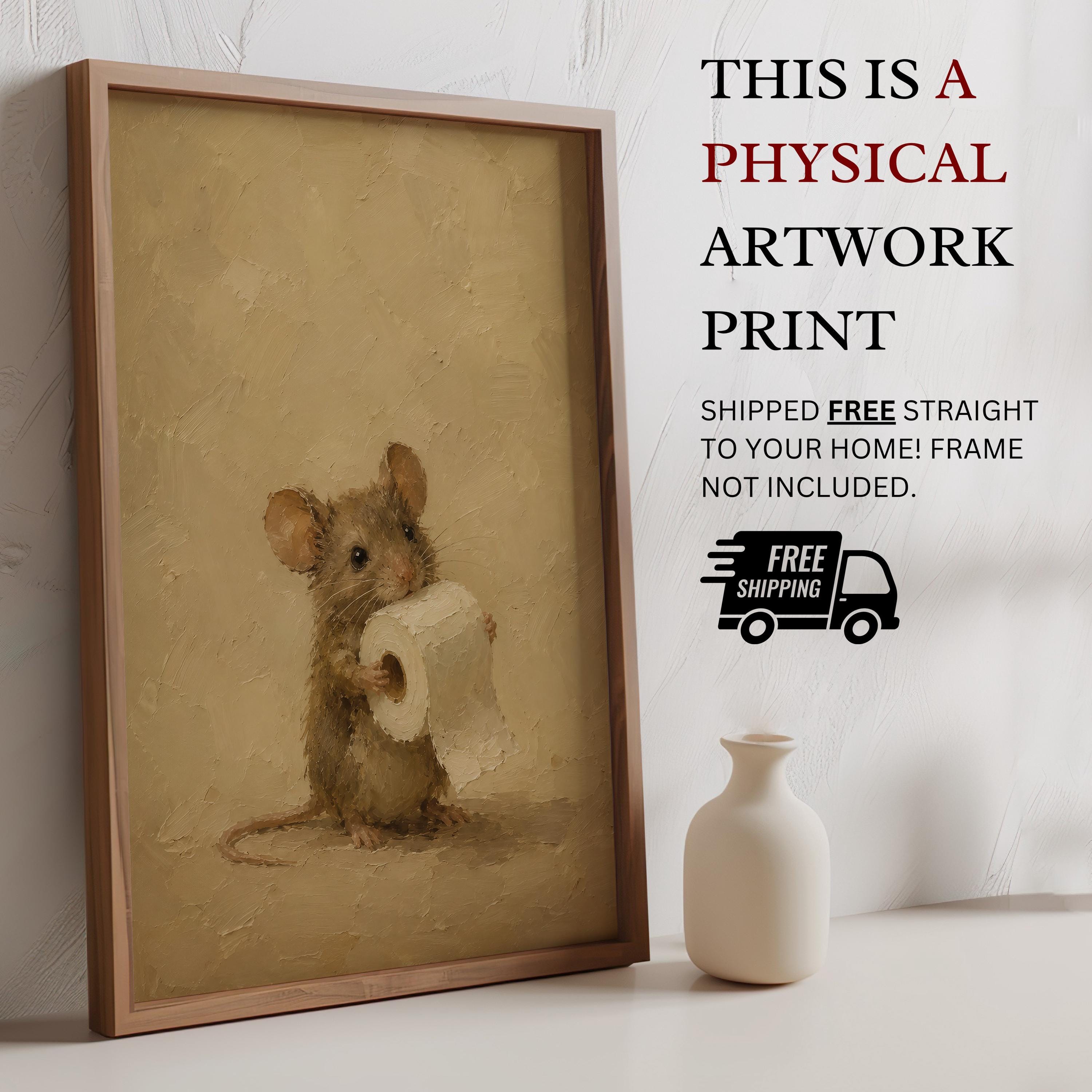 Mouse and Toilet Paper Wall Art | Funny Bathroom Print | Farmhouse Powder Room Decor | Whimsical Mouse Artwork | Guest Bath Gift
