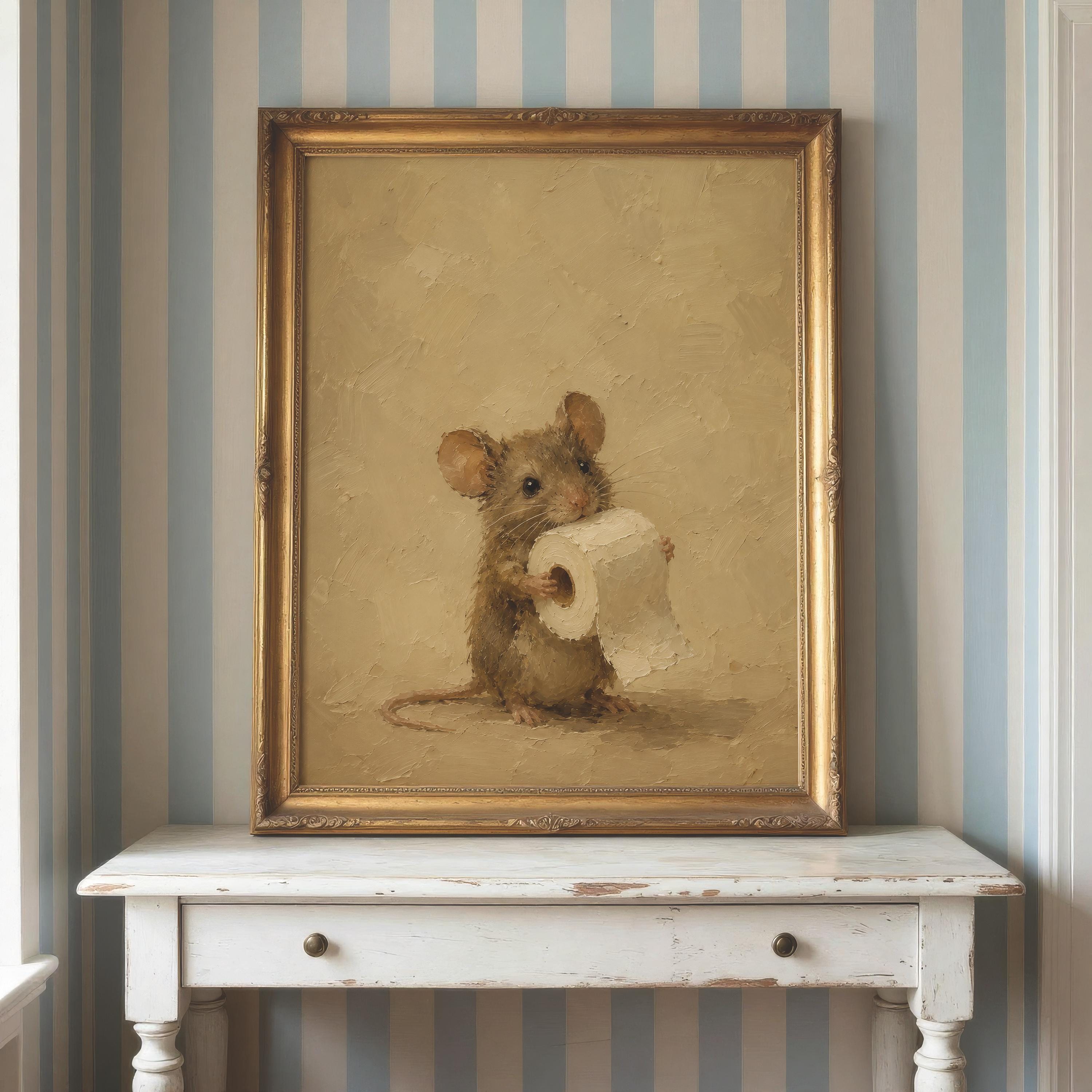 Mouse and Toilet Paper Wall Art | Funny Bathroom Print | Farmhouse Powder Room Decor | Whimsical Mouse Artwork | Guest Bath Gift