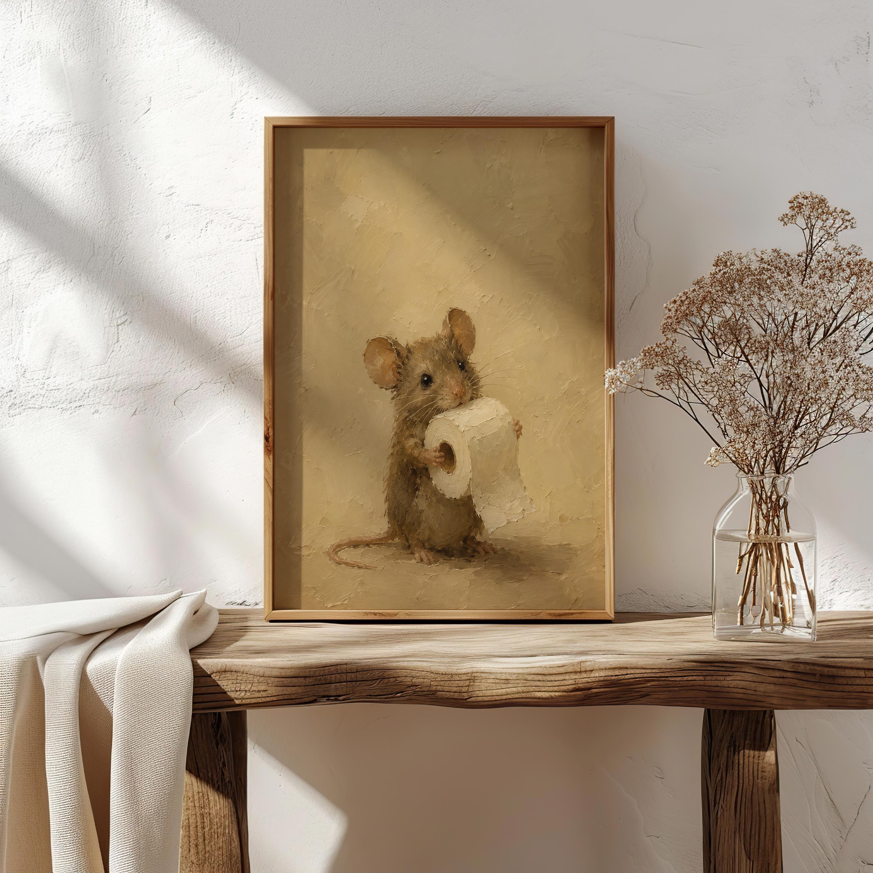 Mouse and Toilet Paper Wall Art | Funny Bathroom Print | Farmhouse Powder Room Decor | Whimsical Mouse Artwork | Guest Bath Gift