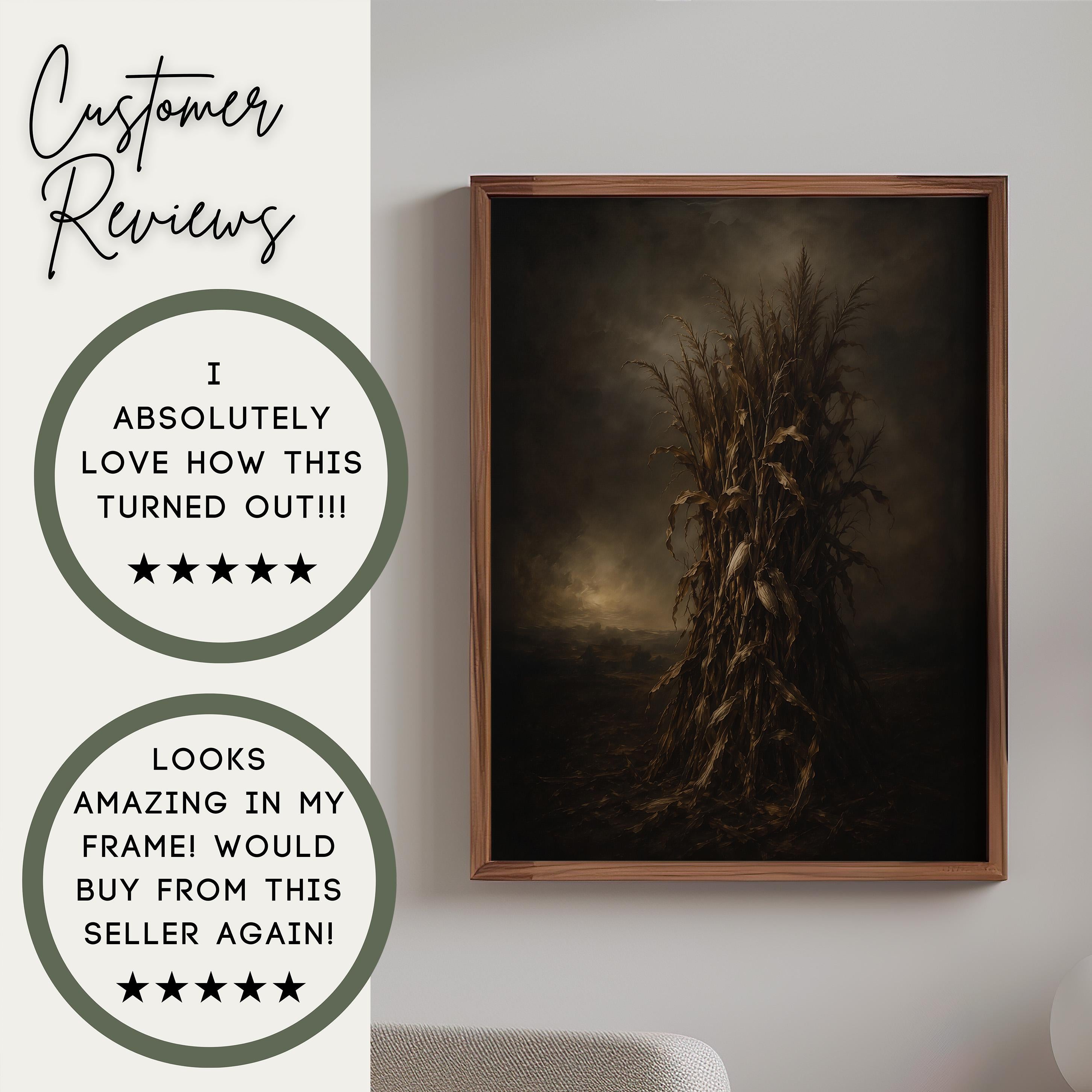 Autumn Cornstalk Wall Art | Moody Fall Harvest Print | Rustic Farmhouse Decor | Dark Cottagecore Artwork | Vintage Autumn Painting