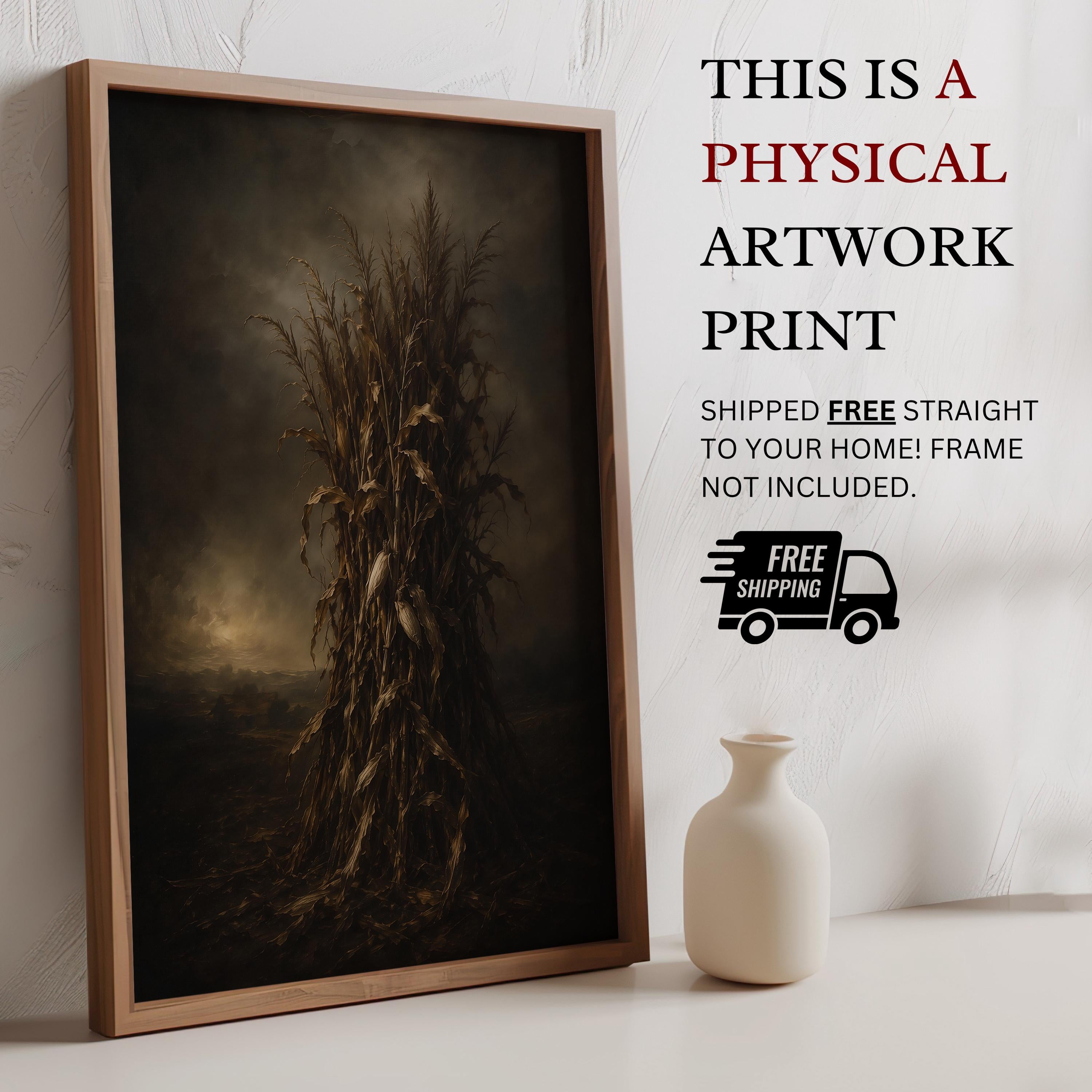 Autumn Cornstalk Wall Art | Moody Fall Harvest Print | Rustic Farmhouse Decor | Dark Cottagecore Artwork | Vintage Autumn Painting