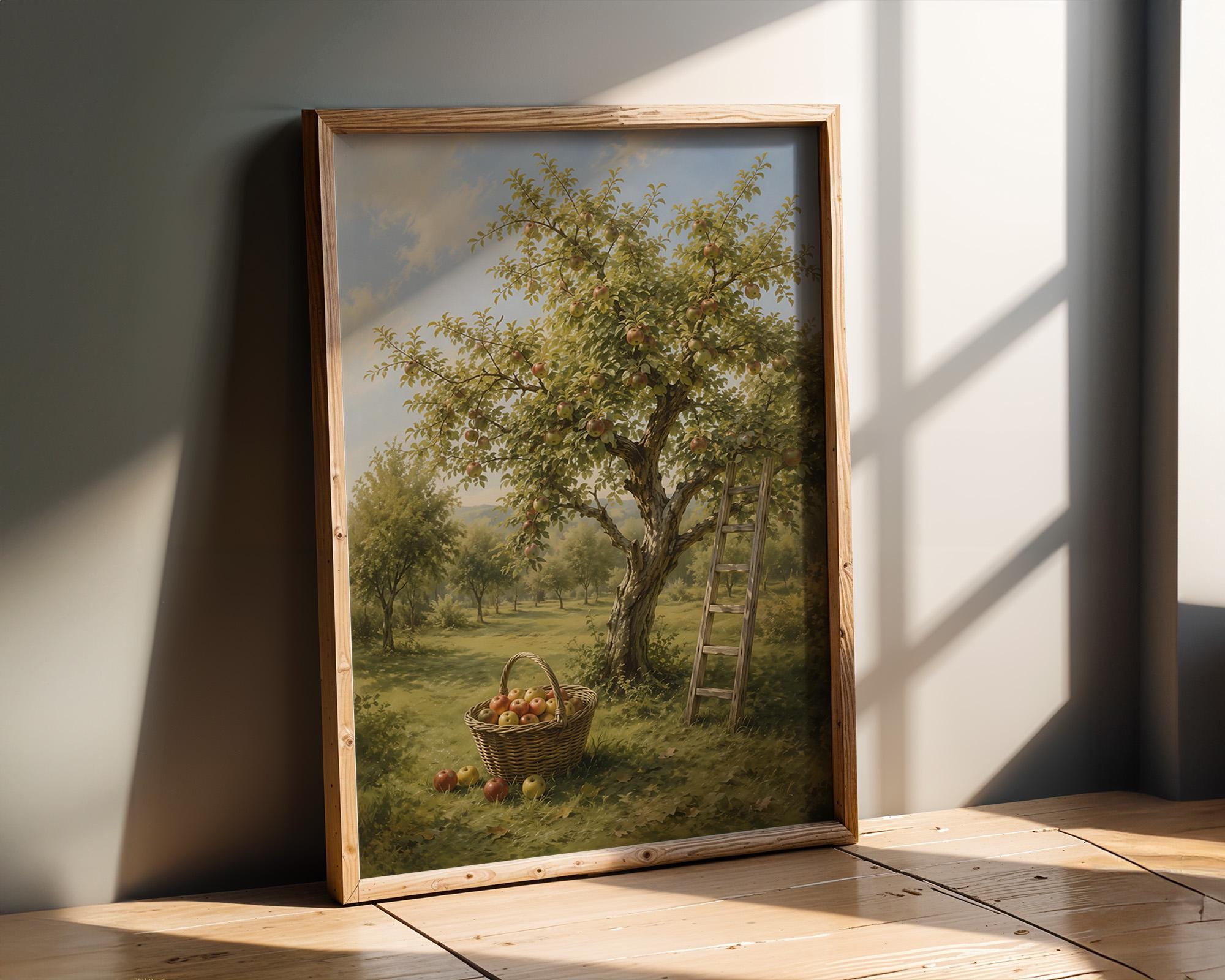 Apple Tree Wall Art | Vintage Orchard Painting | Rustic Farmhouse Decor | Cottagecore Landscape Print | Autumn Country Artwork
