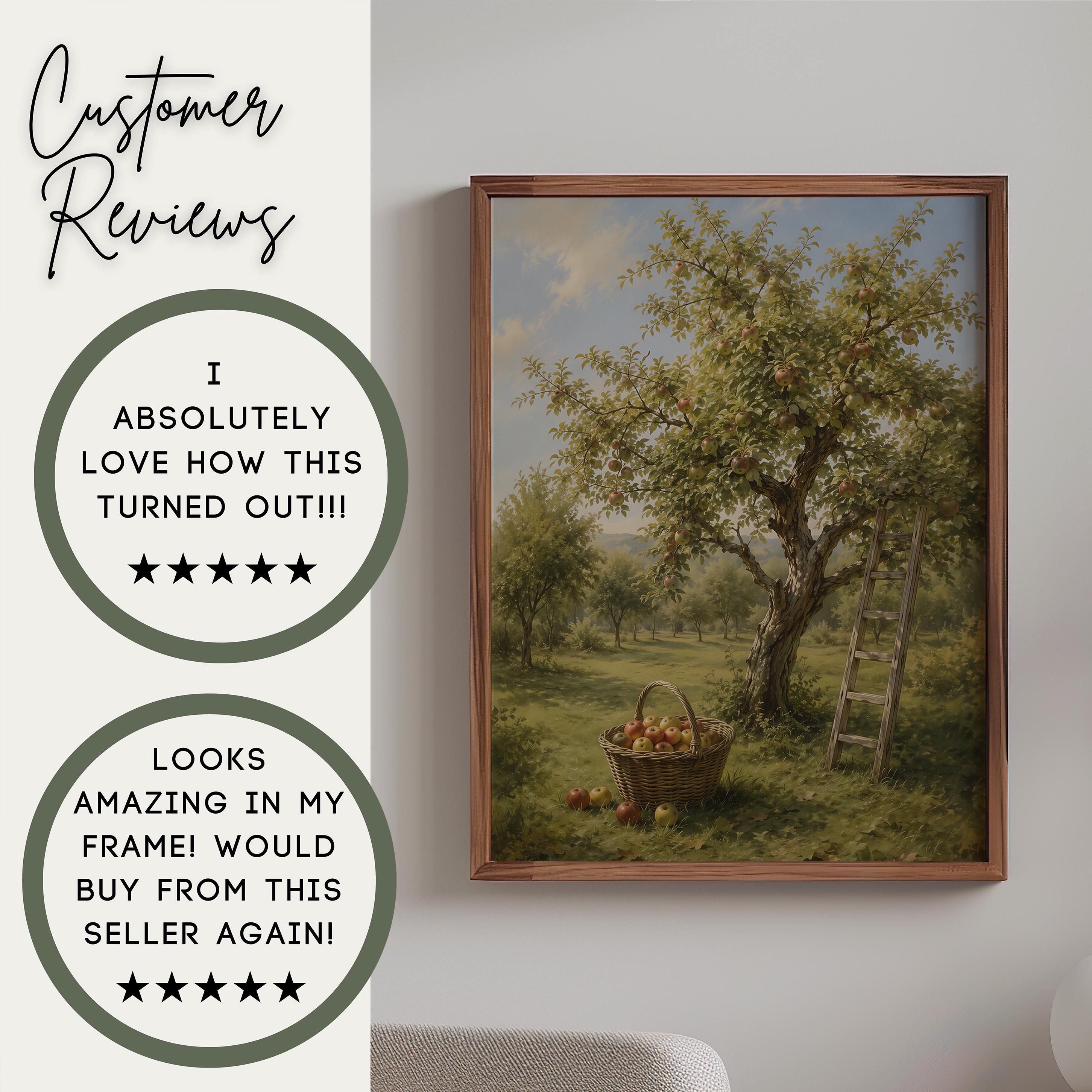 Apple Tree Wall Art | Vintage Orchard Painting | Rustic Farmhouse Decor | Cottagecore Landscape Print | Autumn Country Artwork