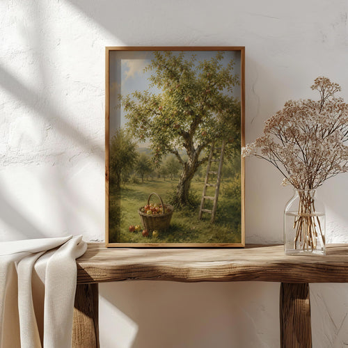 Apple Tree Wall Art | Vintage Orchard Painting | Rustic Farmhouse Decor | Cottagecore Landscape Print | Autumn Country Artwork