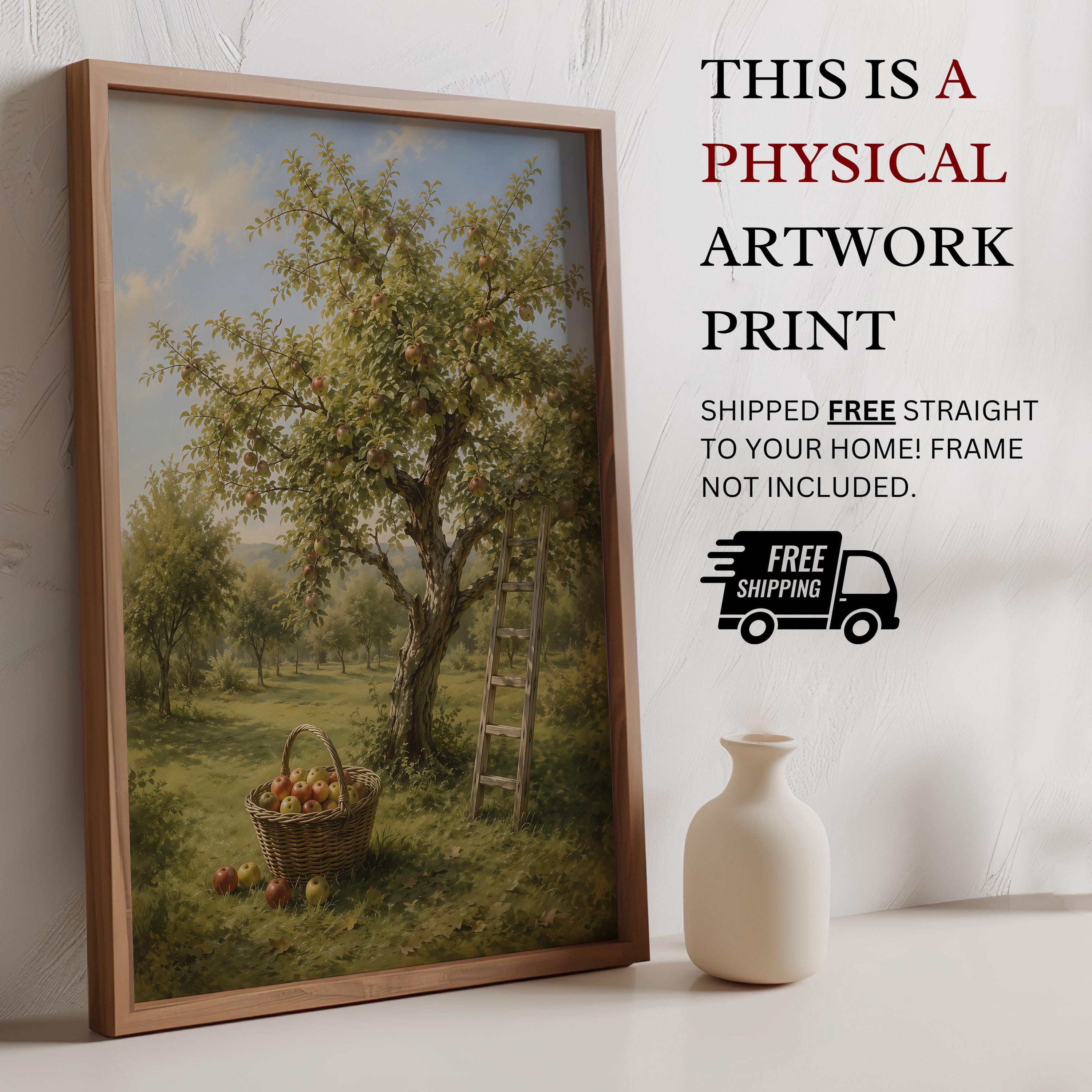 Apple Tree Wall Art | Vintage Orchard Painting | Rustic Farmhouse Decor | Cottagecore Landscape Print | Autumn Country Artwork