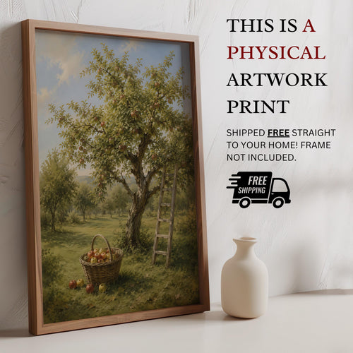 Apple Tree Wall Art | Vintage Orchard Painting | Rustic Farmhouse Decor | Cottagecore Landscape Print | Autumn Country Artwork