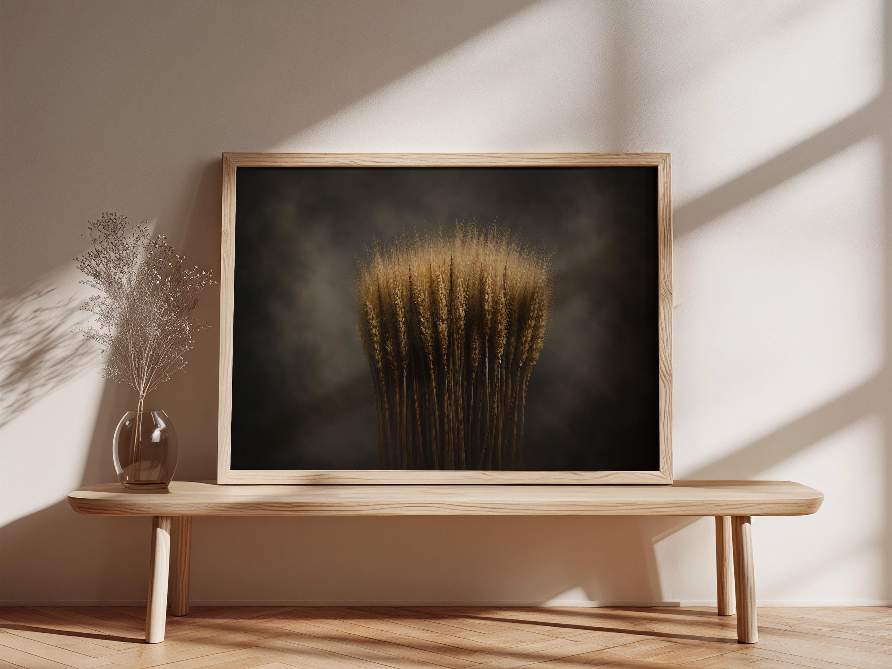 Moody Wheat Wall Art | Rustic Farmhouse Painting | Autumn Harvest Decor | Vintage Country Artwork | Moody Wheat Still Life