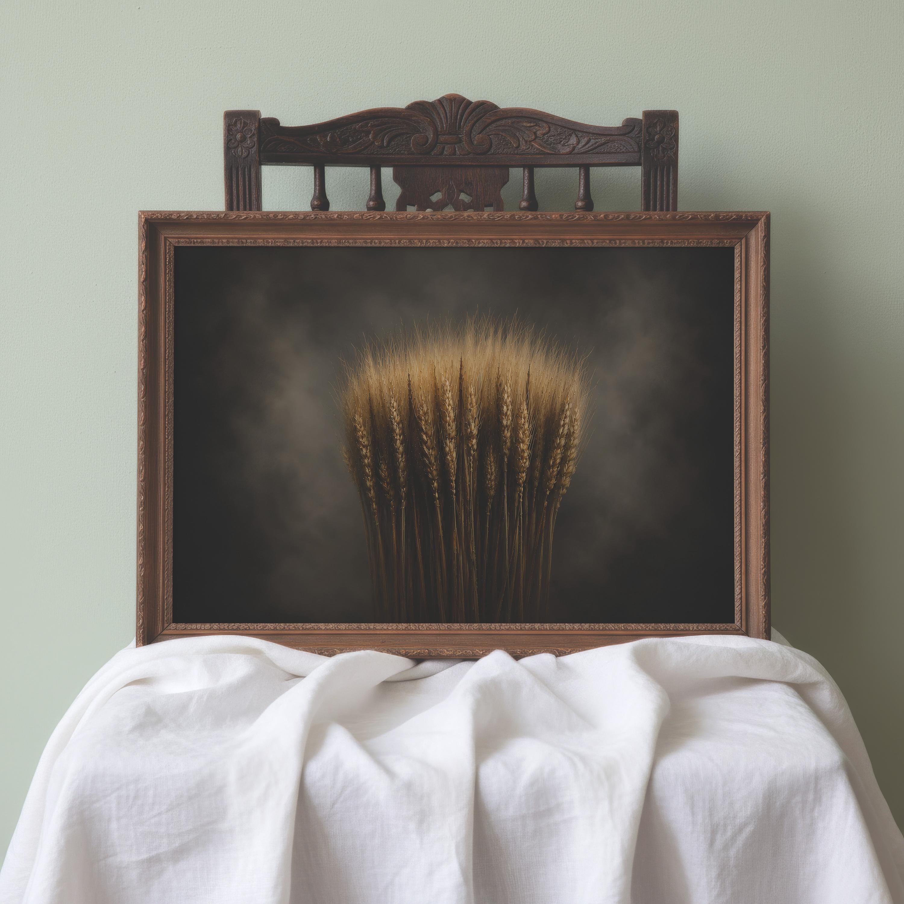 Moody Wheat Wall Art | Rustic Farmhouse Painting | Autumn Harvest Decor | Vintage Country Artwork | Moody Wheat Still Life