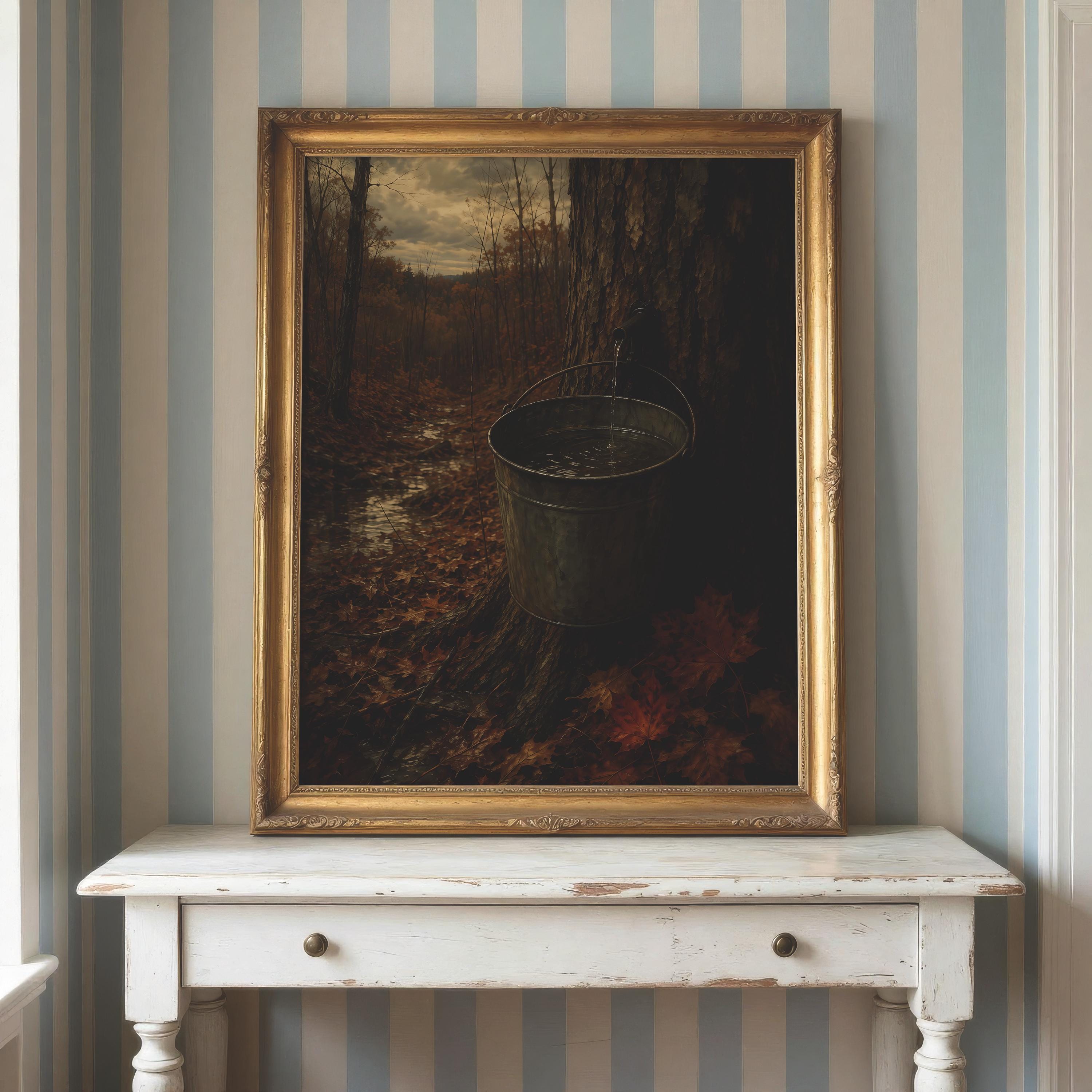 Maple Syrup Wall Art | Vintage Sugar Maple Painting | Rustic Farmhouse Decor | Autumn Kitchen Print | Fall Cabin Artwork