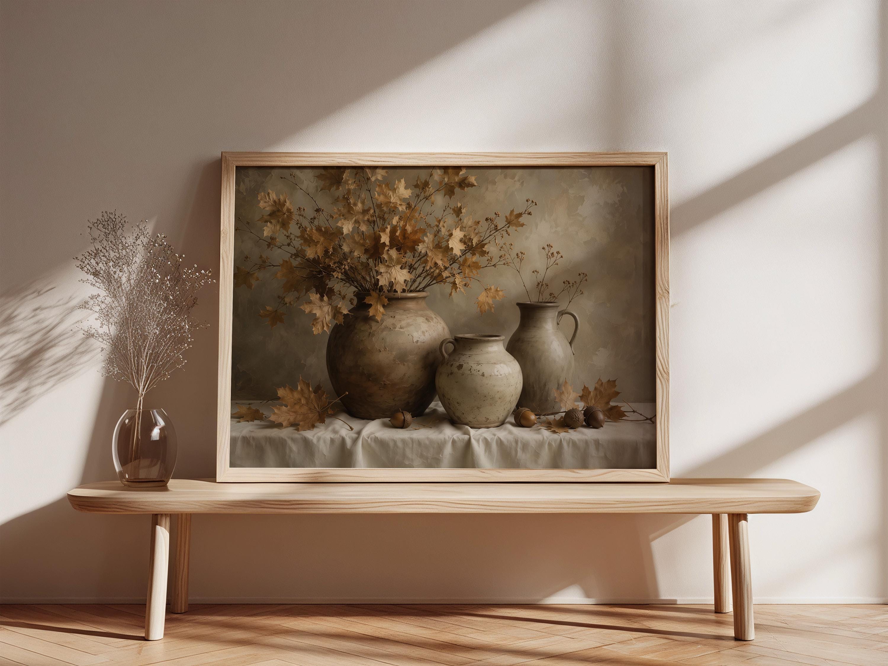 Autumn Still Life Wall Art | Neutral Fall Decor | Vintage Botanical Painting | Rustic Farmhouse Artwork | Cottagecore Print