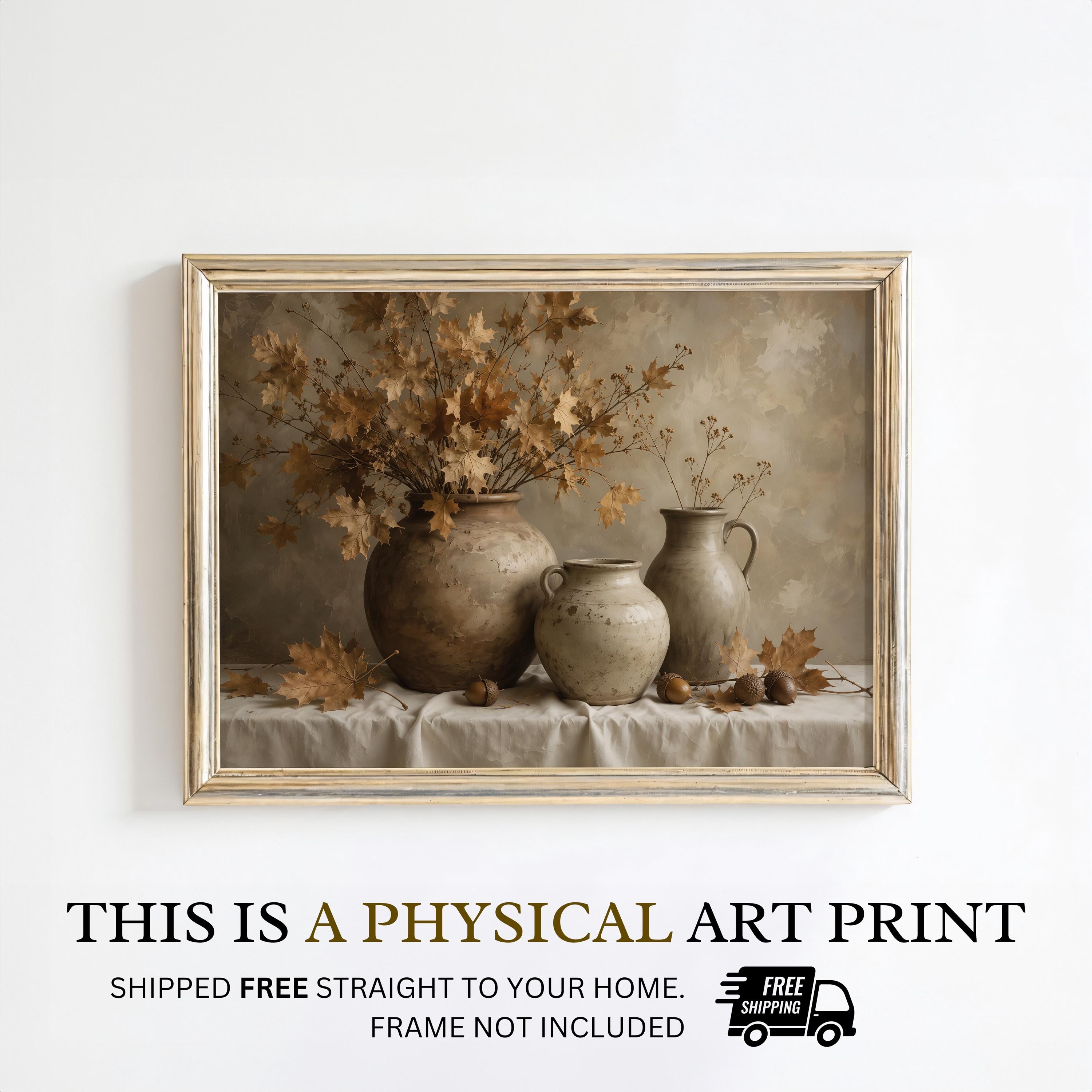 Autumn Still Life Wall Art | Neutral Fall Decor | Vintage Botanical Painting | Rustic Farmhouse Artwork | Cottagecore Print
