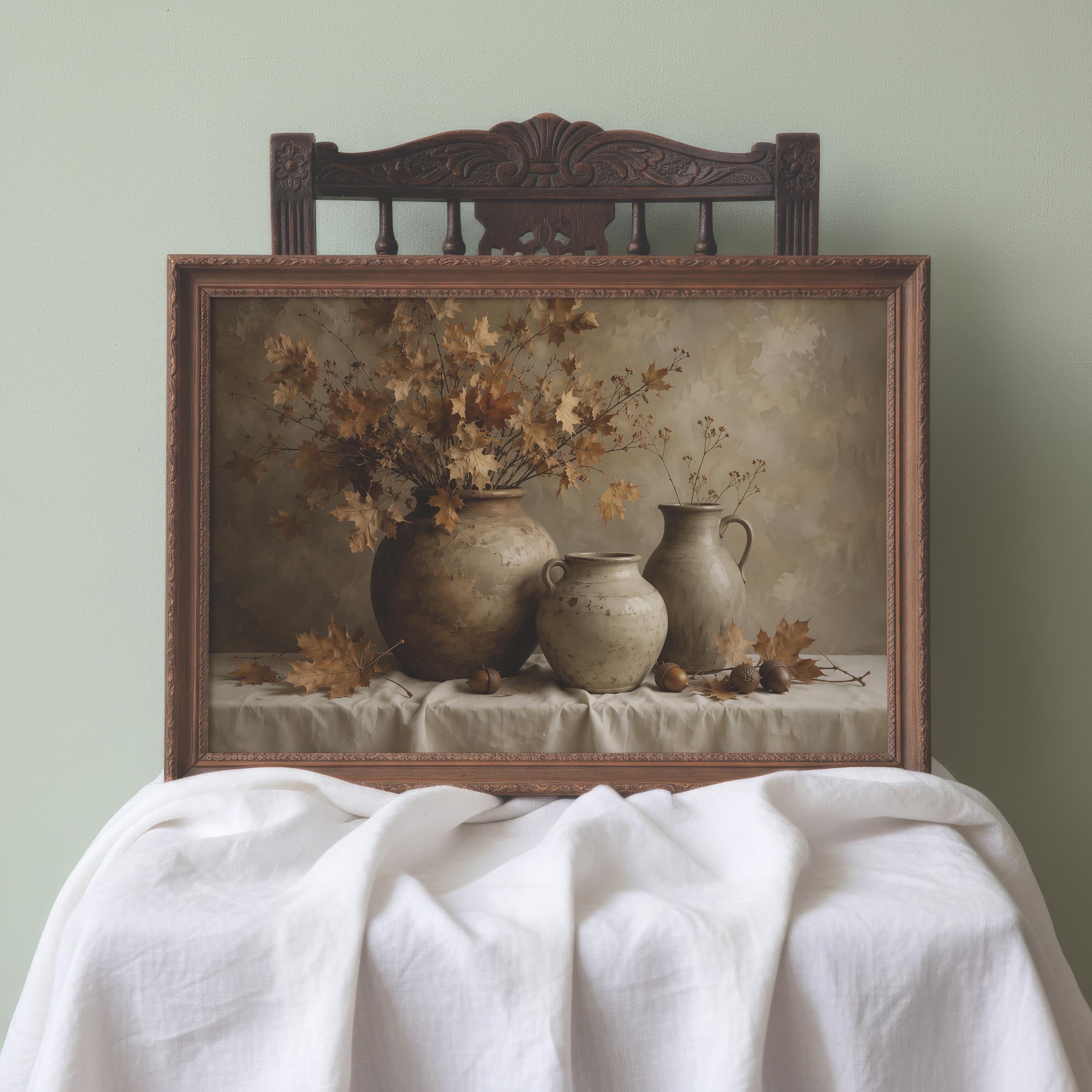 Autumn Still Life Wall Art | Neutral Fall Decor | Vintage Botanical Painting | Rustic Farmhouse Artwork | Cottagecore Print