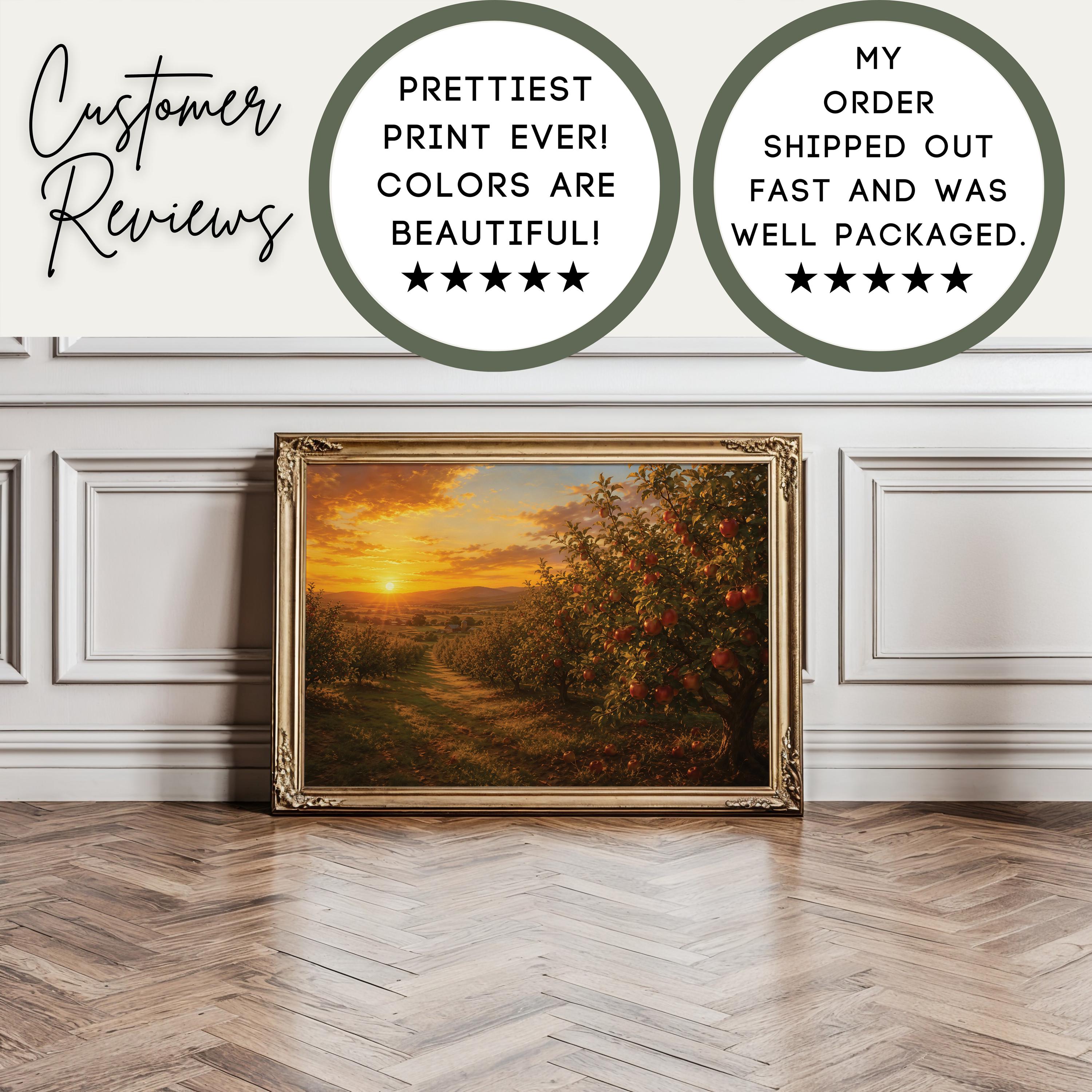 Apple Orchard Wall Art | Golden Hour Autumn Painting | Rustic Farmhouse Decor | Vintage Fall Landscape | Cottagecore Artwork