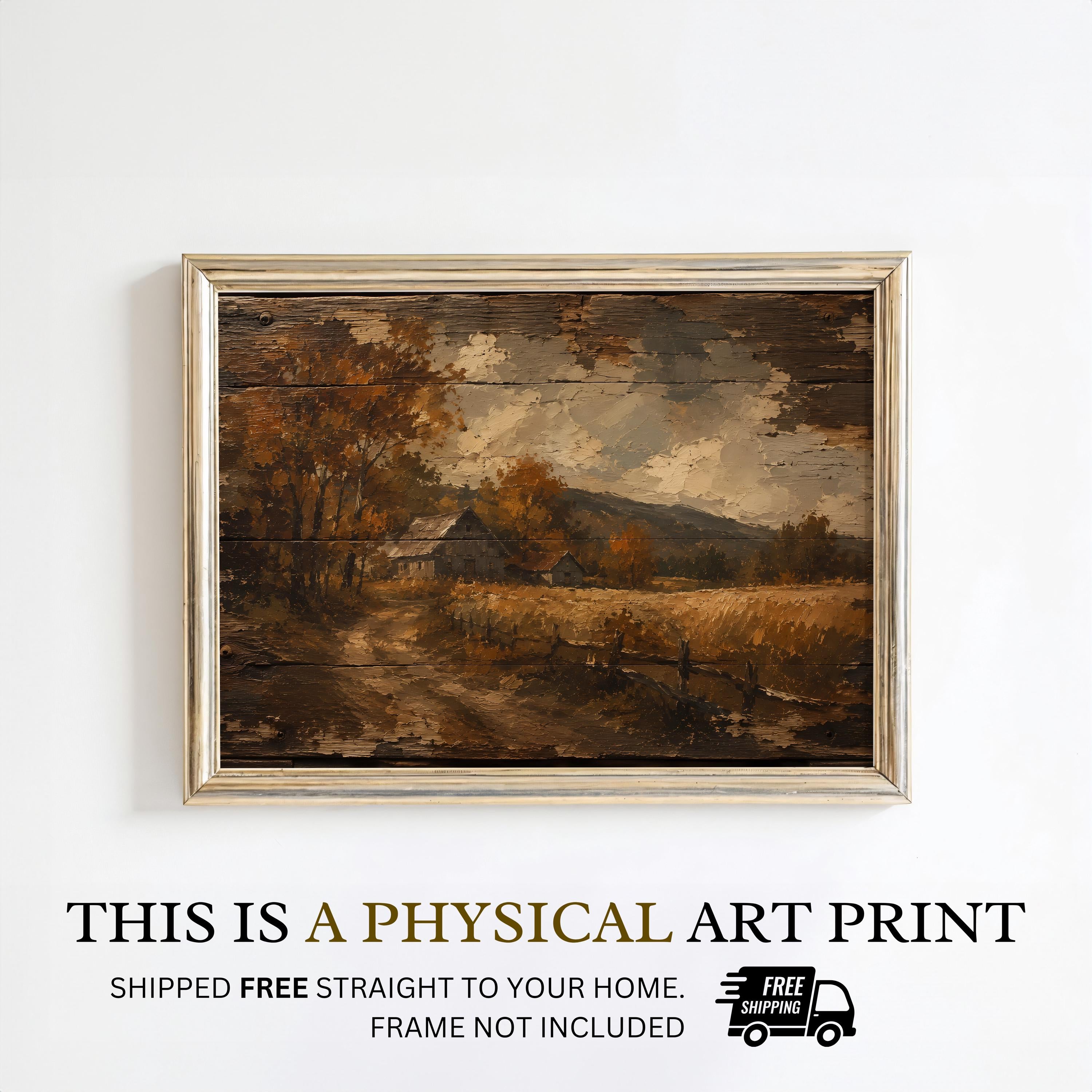 Rustic Barn Wall Art | Autumn Farm Landscape | Vintage Farmhouse Decor | Fall Country Painting | Rural Barn Artwork