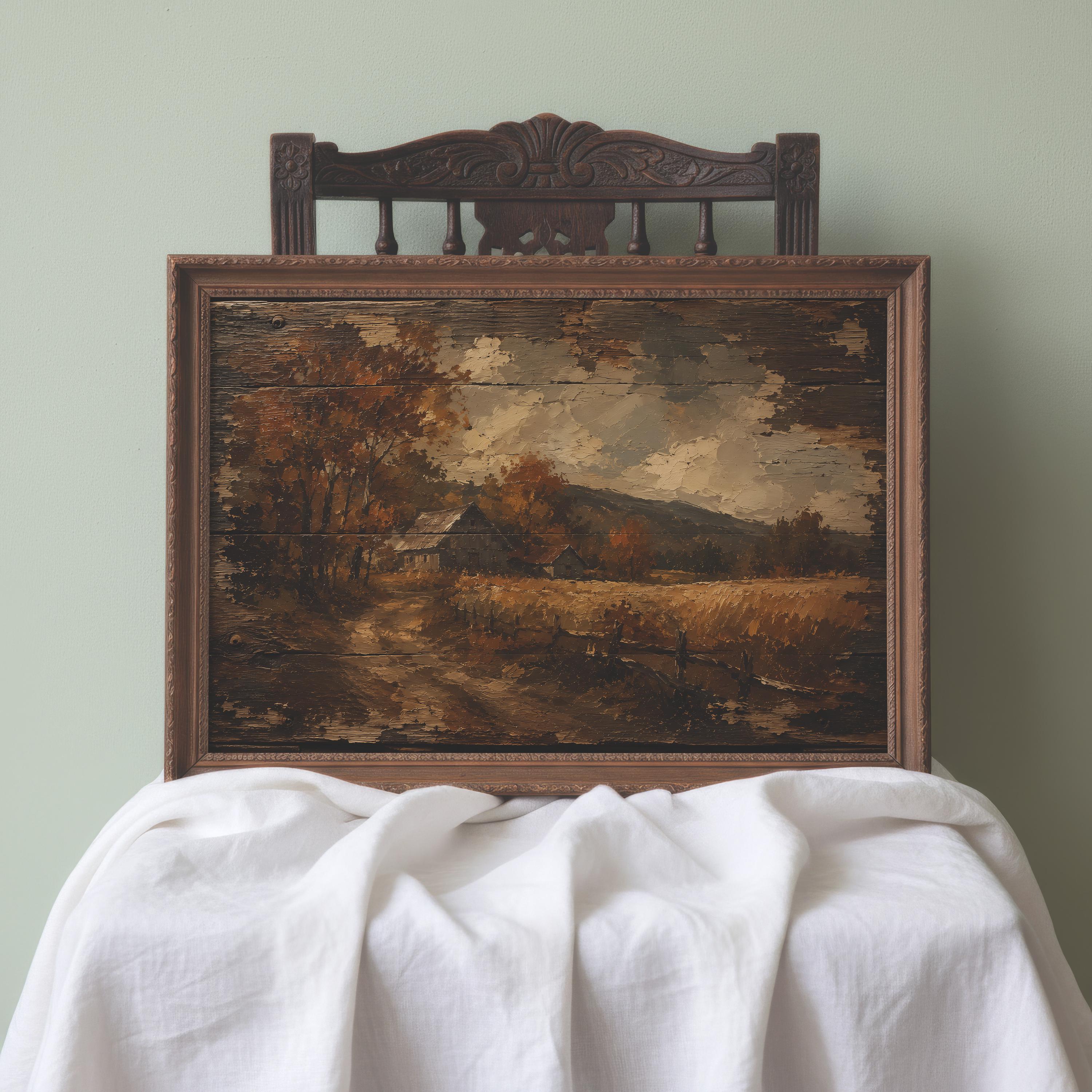 Rustic Barn Wall Art | Autumn Farm Landscape | Vintage Farmhouse Decor | Fall Country Painting | Rural Barn Artwork